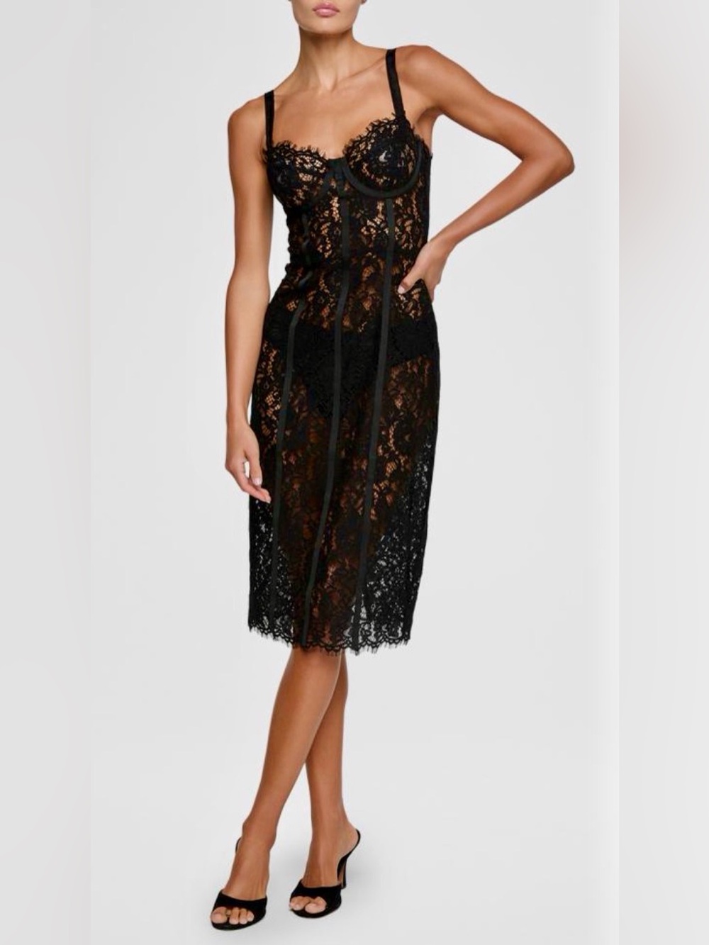 L'AGENCE Jennifer Lace Bustier Midi Dress in Black Size 12 $675
